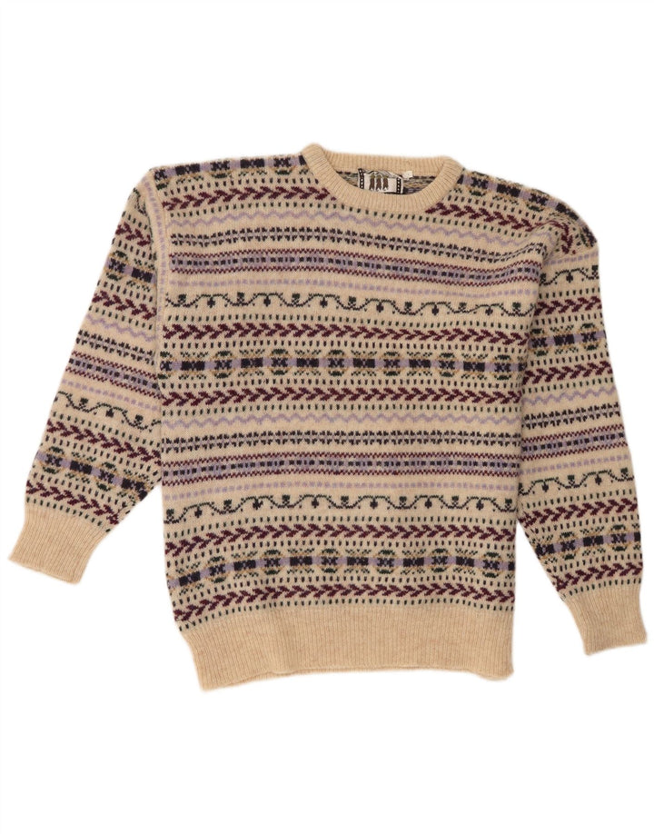 Cubus Mens Crew Neck Jumper Sweater Large Beige Fair Isle Wool
