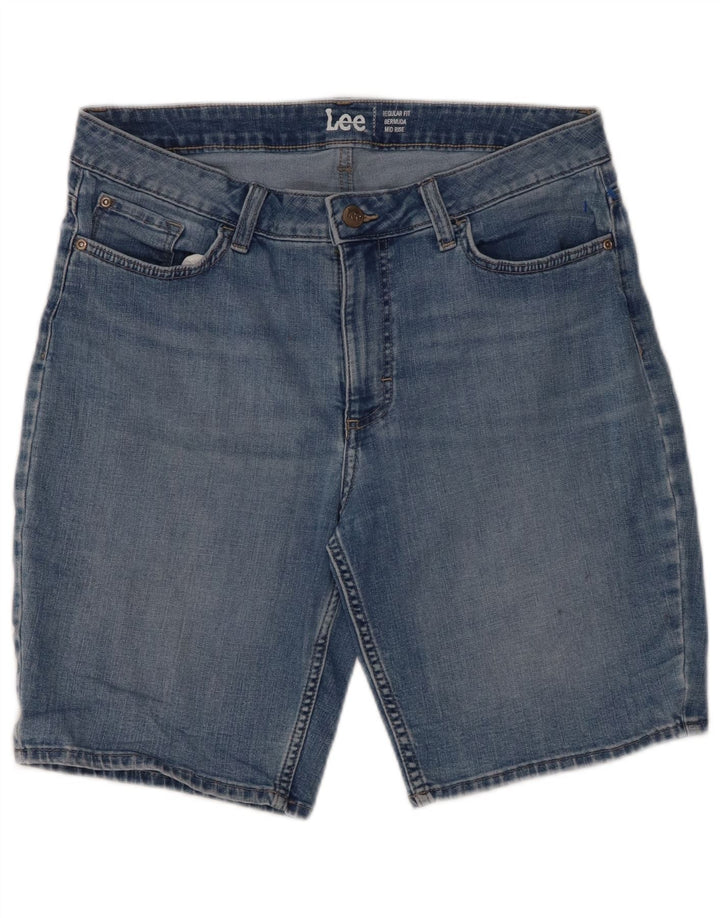 LEE Womens Regular Fit Mid Rise Bermuda Denim Shorts W34 Large Blue