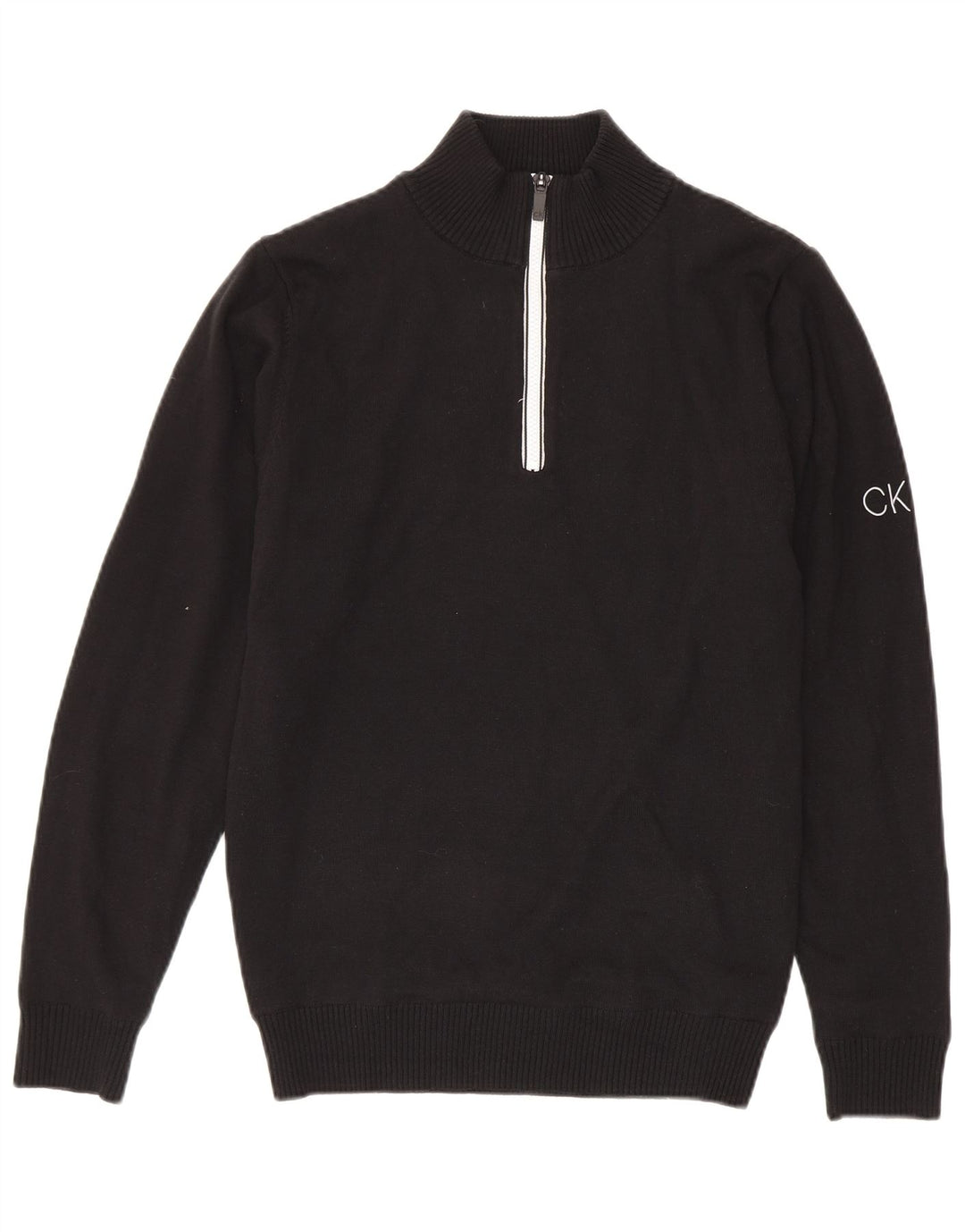 Calvin Klein Mens Zip Neck Jumper Sweater Small Black Cotton