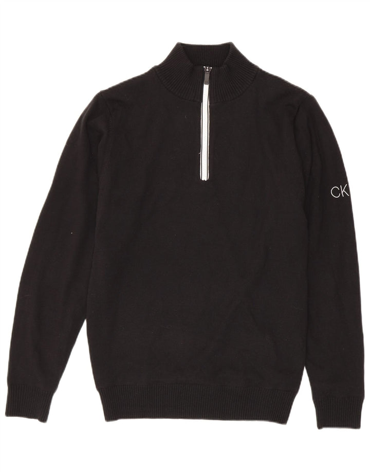 Calvin Klein Mens Zip Neck Jumper Sweater Small Black Cotton