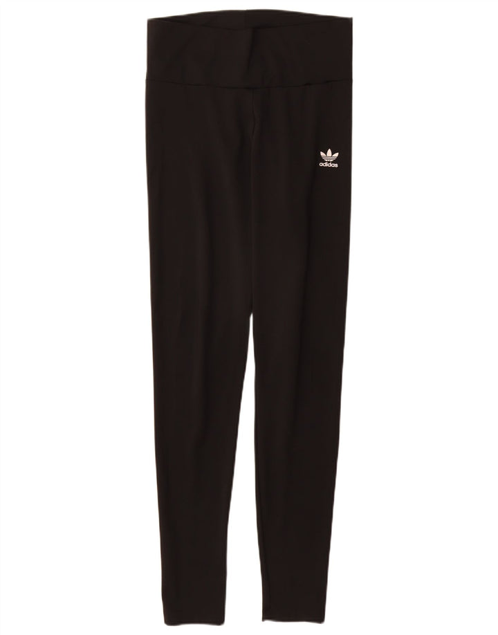 ADIDAS Womens Graphic Leggings UK 12 Medium Black Polyester