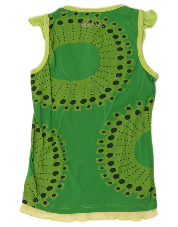 Top de colete gráfico feminino Desigual UK 12 algodão geométrico verde médio