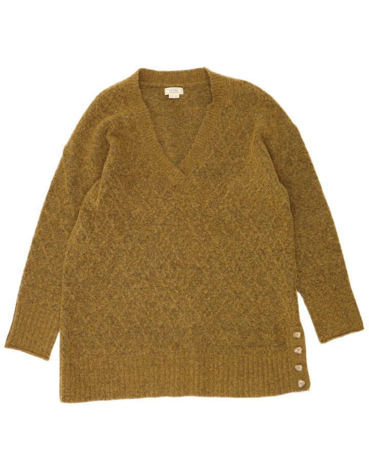 Fat Face Womens V-Neck Jumper Sweater UK 14 Large Khaki Polyester