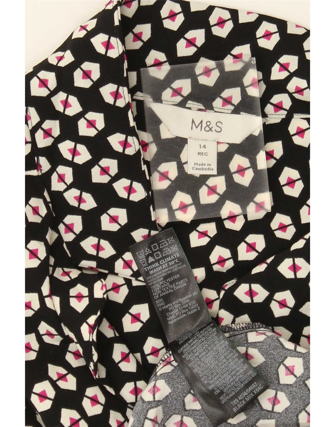 Marks & Spencer Damen-Hemdkleid, Gr. 44, groß, schwarz, geometrisch, Polyester