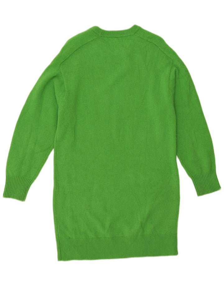 MASSIMO DUTTI Womens Longline Crew Neck Jumper Sweater UK 14 Medium Green