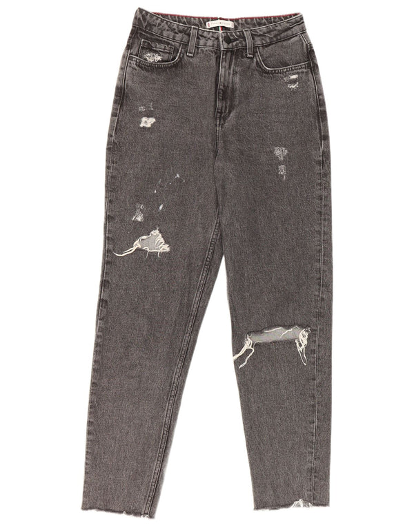 Tommy Hilfiger Damen Gramercy Distressed Tapered Jeans W26 L27 Graue Baumwolle