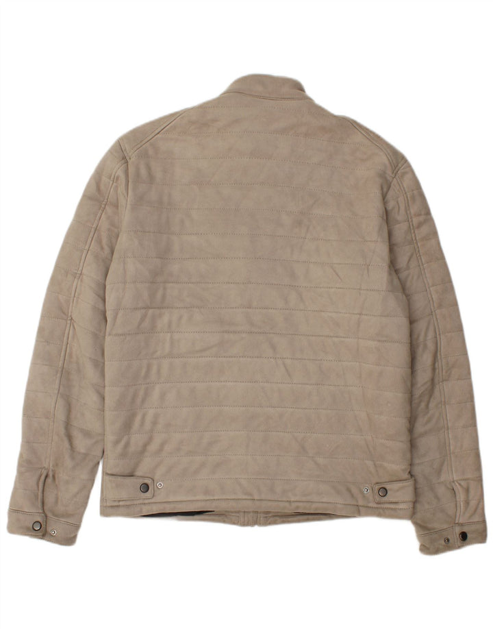 Zara Mens Bomber Jacket UK 38 Medium Beige Polyester