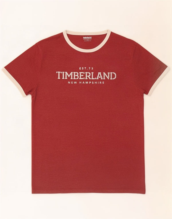 Timberland Mens Graphic T-Shirt Top Medium Maroon Cotton