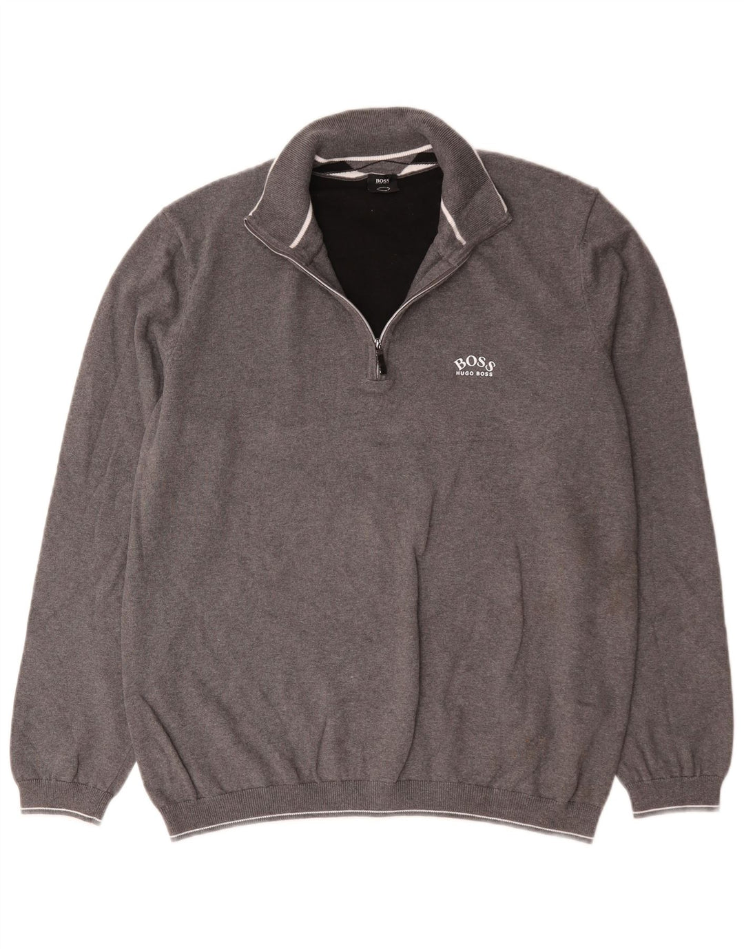 Hugo Boss Mens Zip Neck Sweatshirt Jumper XL Grey Cotton