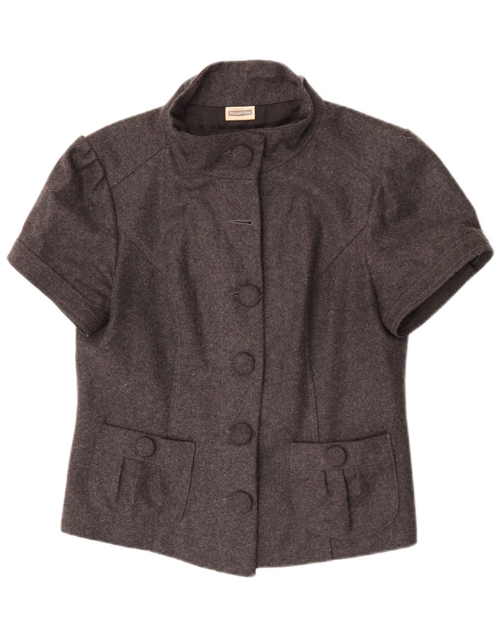 Street One Womens Short Sleeve Blazer Jacket UK 14 Large Grey Wool