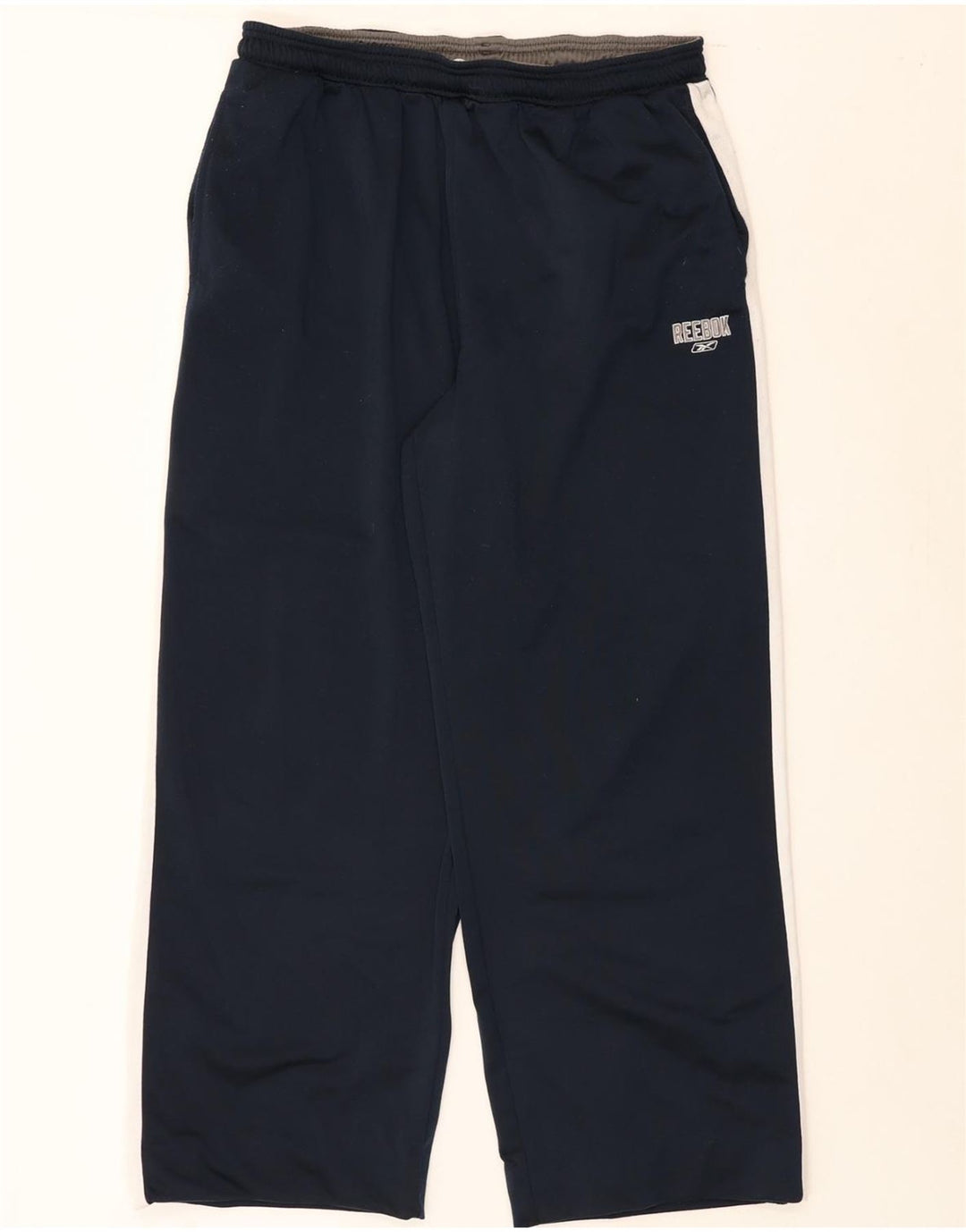 REEBOK Mens Tracksuit Trousers Large  Navy Blue Colourblock Polyester Vintage Reebok and Second-Hand Reebok from Messina Hembry 