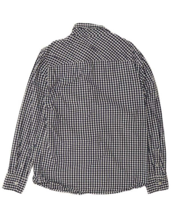 Mustang Mens Slim Fit Shirt Medium Navy Blue Gingham Cotton
