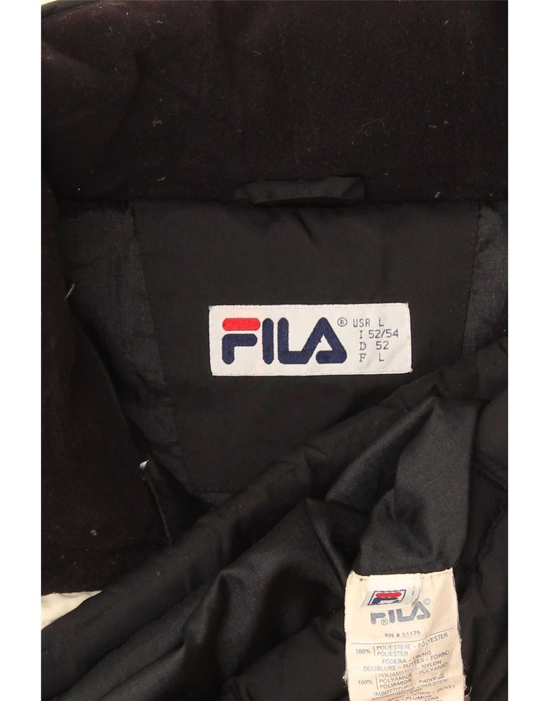 Fila Herren Wattierte Weste UK 40 Large Schwarz Polyester