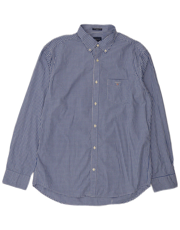 Gant Herre Regular Fit Skjorte Størrelse 43/44 17 1/2 XL Blå Gingham Bomuld