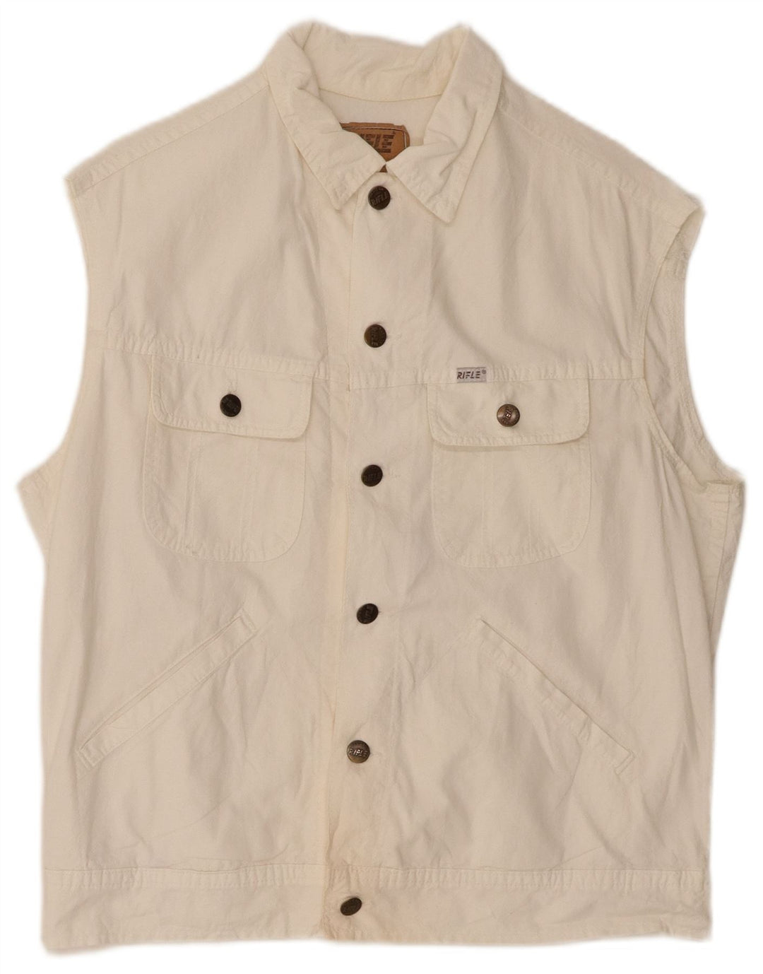 RIFLE Mens Utility Gilet IT 50 Large White Cotton