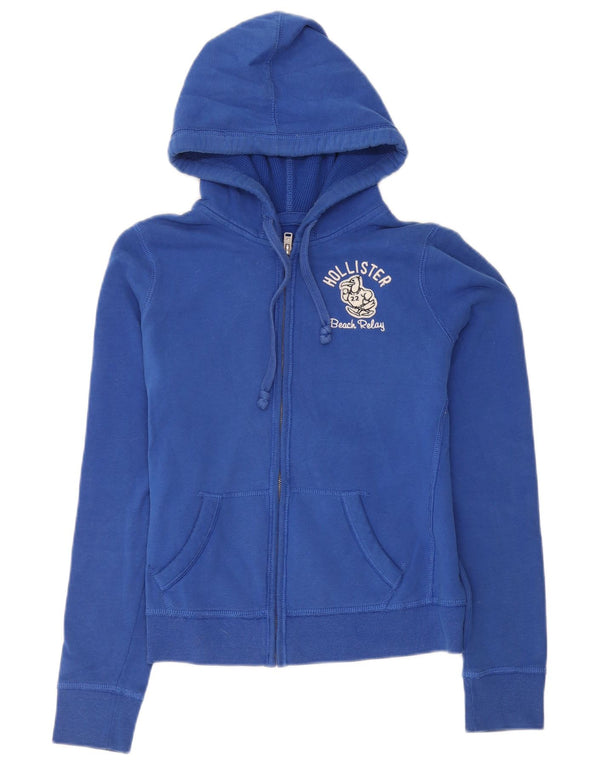 Hollister Pull à capuche zippé graphique pour femme UK 14 Bleu moyen