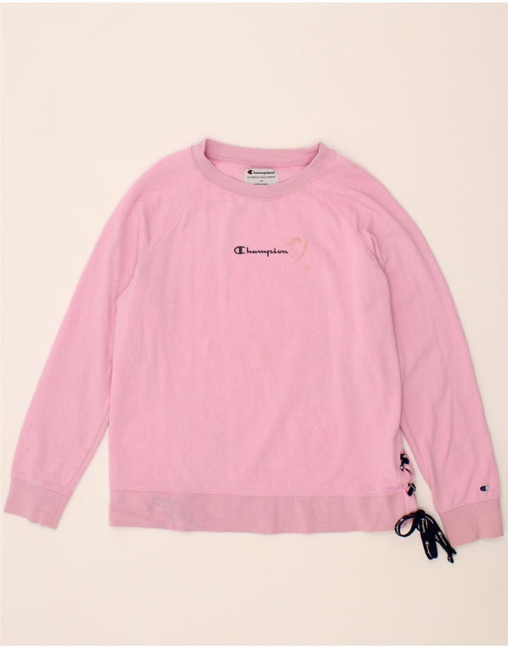 CHAMPION Womens Graphic Sweatshirt Jumper UK 16 Large Pink Vintage Champion and Second-Hand Champion from Messina Hembry 