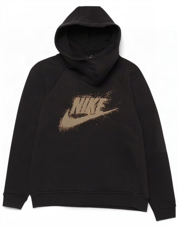 Nike Womens Graphic Hoodie Jumper UK 14 Medium Black Cotton