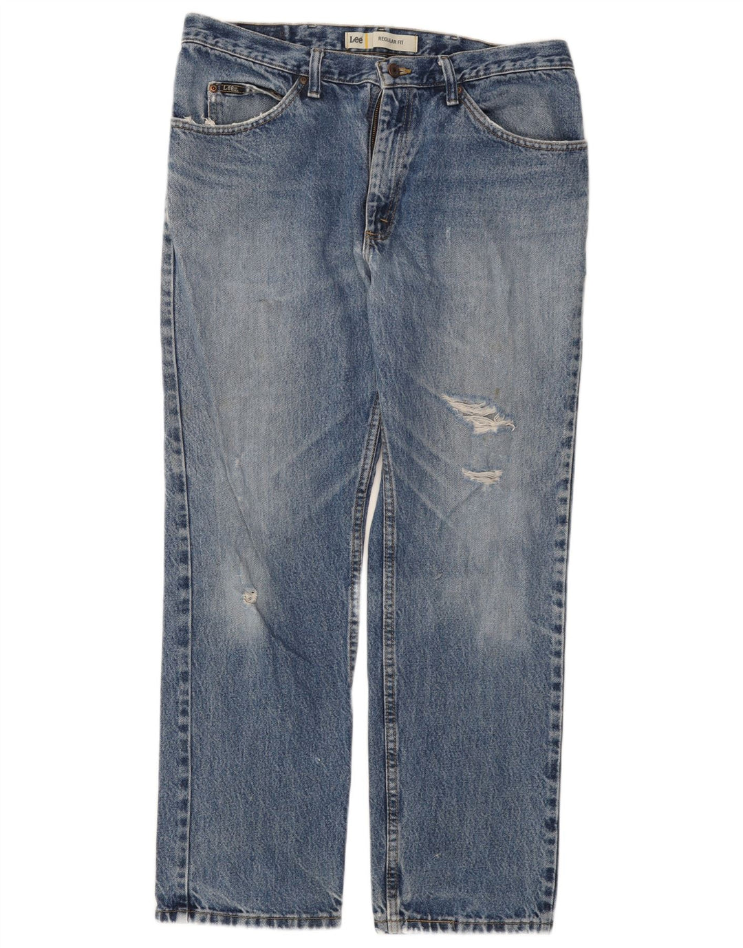 LEE Mens Distressed Straight Jeans W36 L30 Blue Cotton