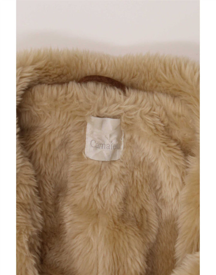Camaieu Abrigo de piel de oveja de doble botonadura para mujer UK 44 Cuero beige grande