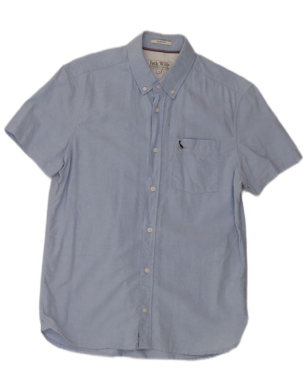 Jack Wills Mens Short Sleeve Slim Fit Shirt Small Blue Cotton