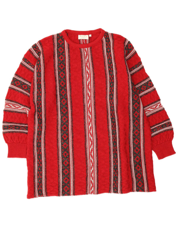 Vintage Damen Rundhalspullover Pullover EU 46 XL Rote geometrische Wolle