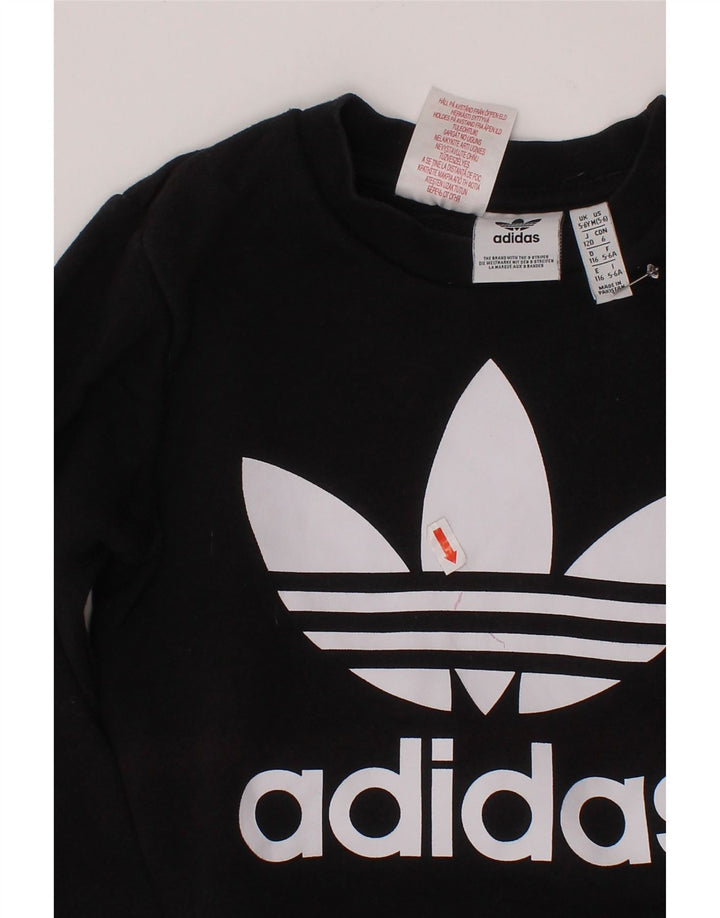 ADIDAS Boys Graphic Sweatshirt Jumper 5-6 Years Black Cotton