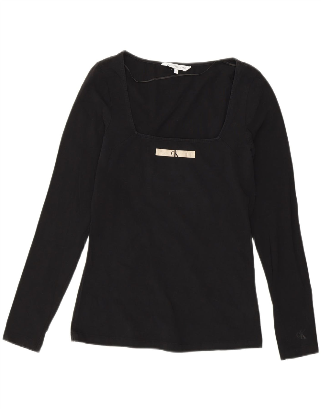 Calvin Klein Dame Grafisk Top Langærmet UK 14 Medium Sort Bomuld