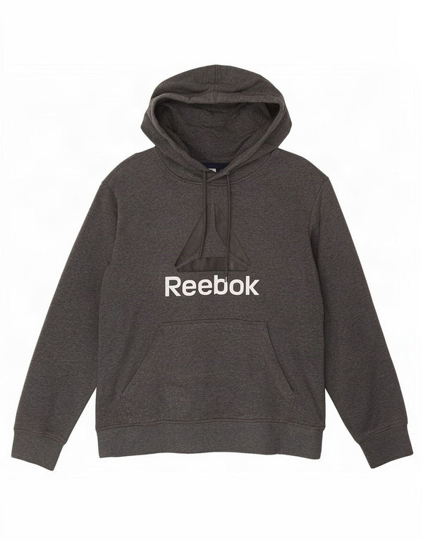 Reebok Mens Graphic Hoodie Jumper Small Grey Flecked Cotton