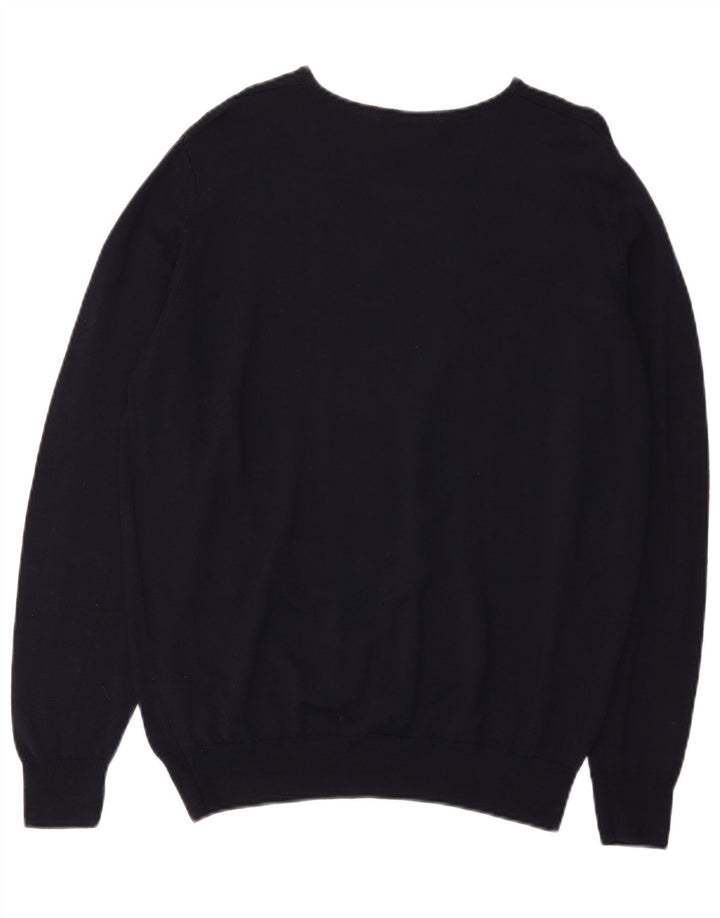 Marks & Spencer Womens V-Neck Jumper Sweater UK 16 Large Navy Blue Wool