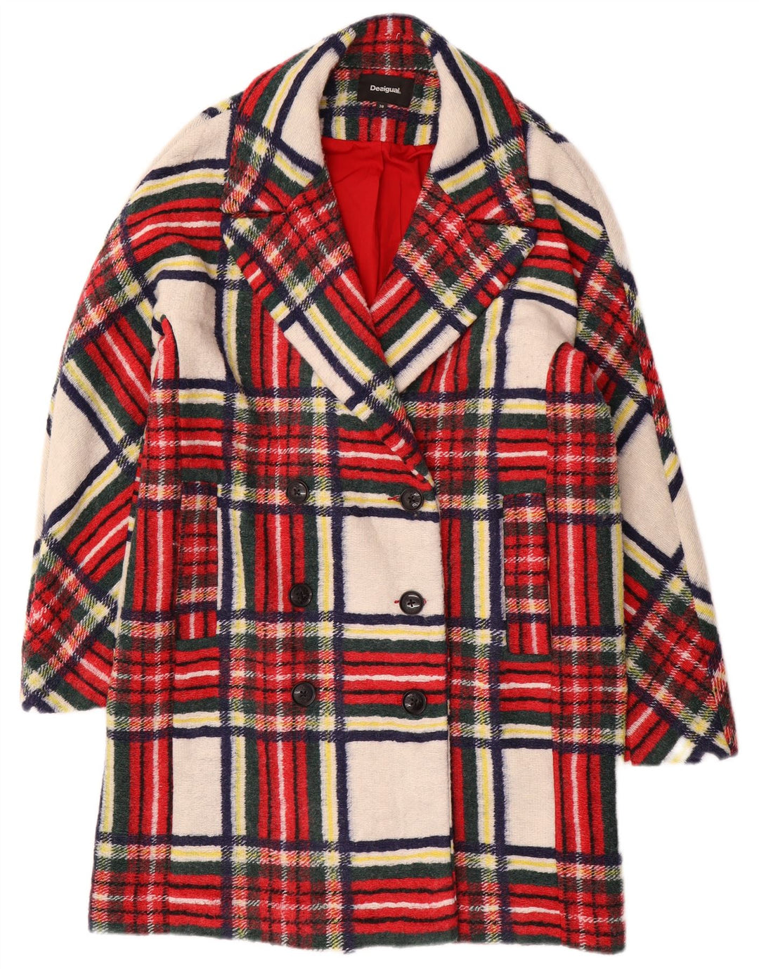 Desigual Damen Zweireihiger Mantel EU 38 Mittelrot kariertes Polyester