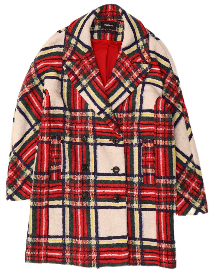 Desigual Damen Zweireihiger Mantel EU 38 Mittelrot kariertes Polyester