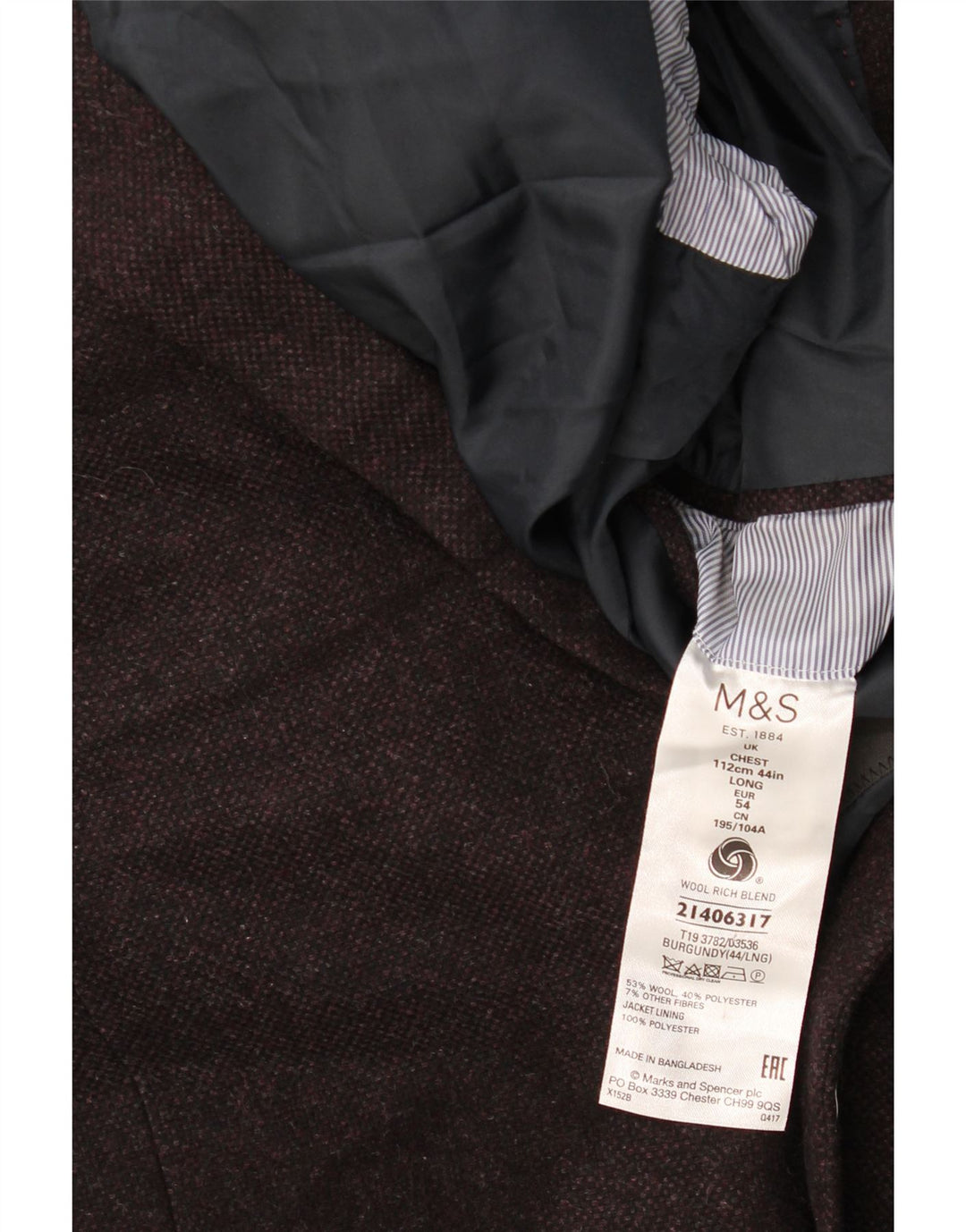Marks & Spencer Mens 2 Button Blazer Jacket UK 44 2XL Burgundy Wool