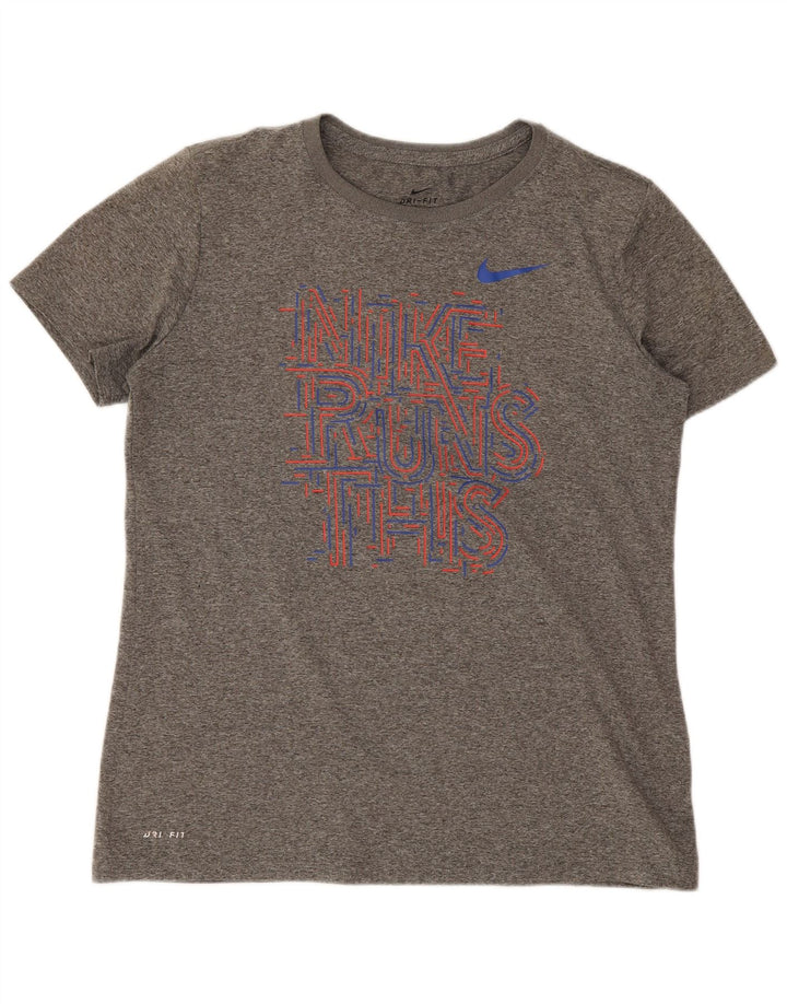 Nike Damen Dri Fit Graphic T-Shirt Top UK 14 Mittelgrau