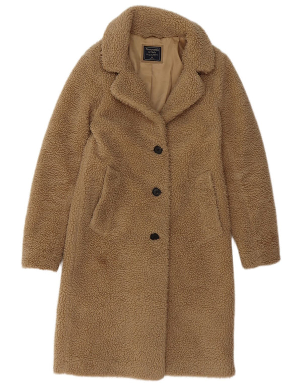 Sobretudo feminino Abercrombie & Fitch Teddy Bear UK 6 XS poliéster bege