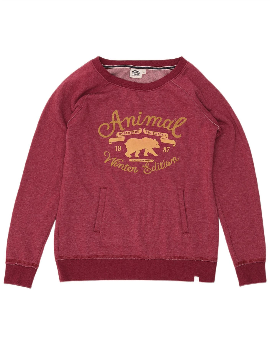 ANIMAL Womens Graphic Sweatshirt Jumper UK 12 Medium Burgundy Polyester