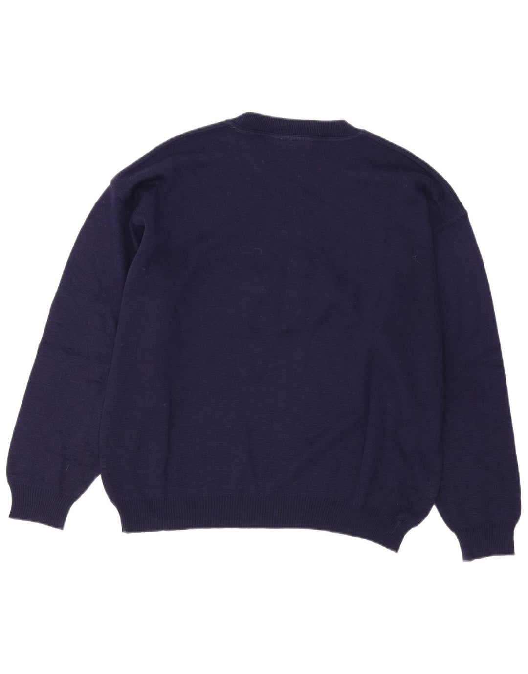 COMPASS CARD Mens Graphic Crew Neck Jumper Sweater Large Navy Blue Wool