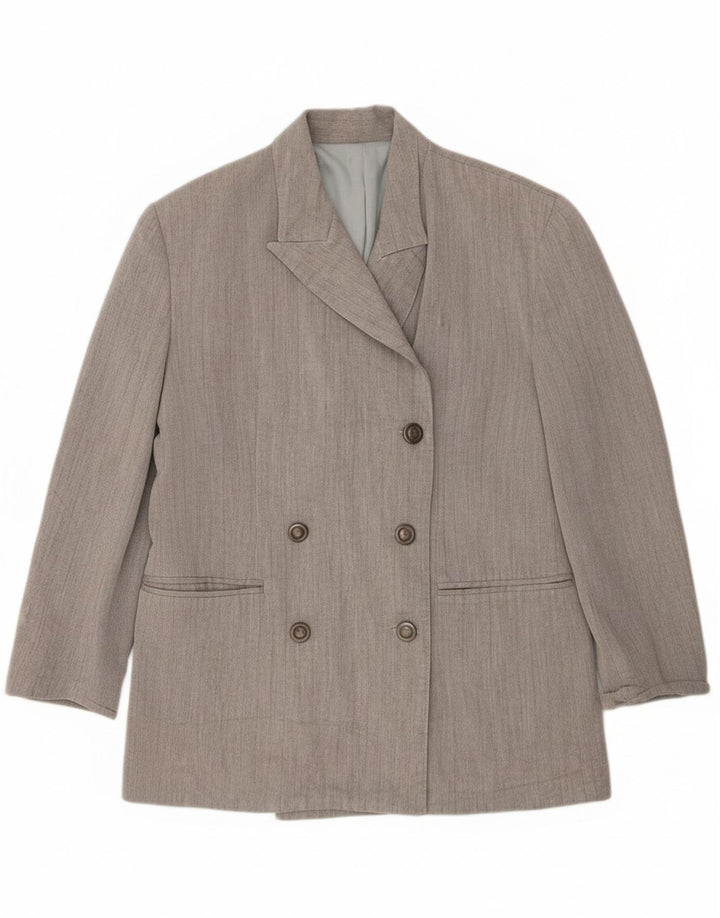 VINTAGE Womens Double Breasted Blazer Jacket IT 46 Large Grey Wool