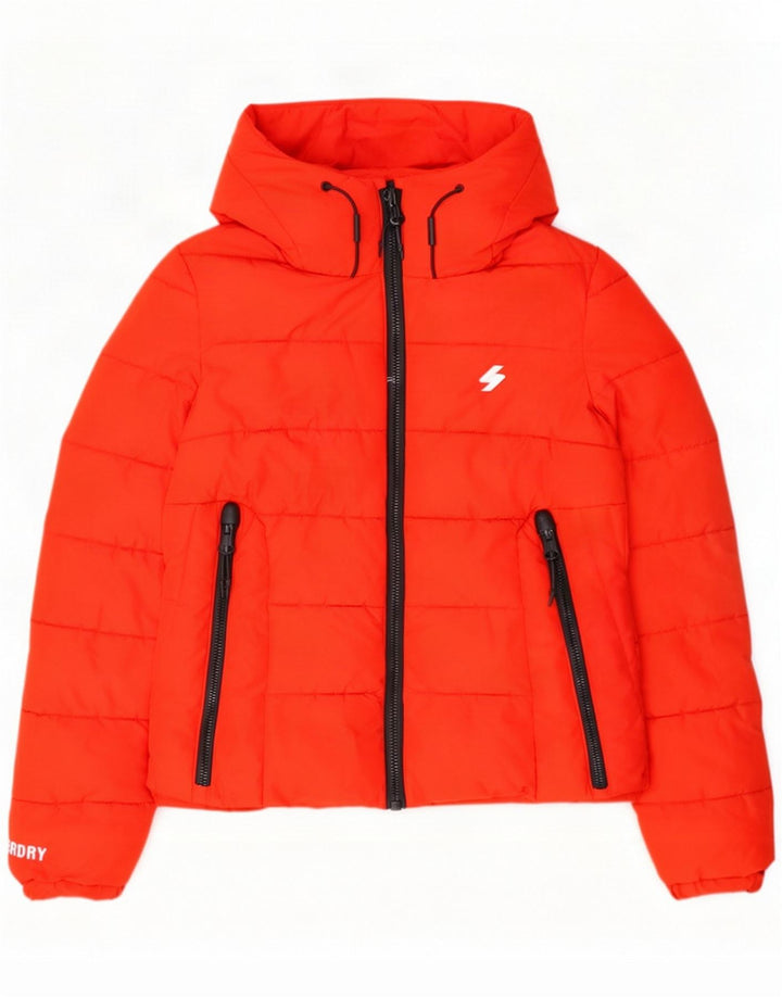 Superdry Womens Hooded Padded Jacket UK 6 XS Red Polyester