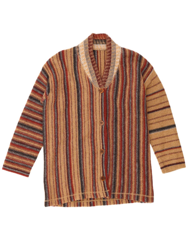 Vintage damski sweter rozpinany o luźnym kroju UK 16, duże brązowe paski
