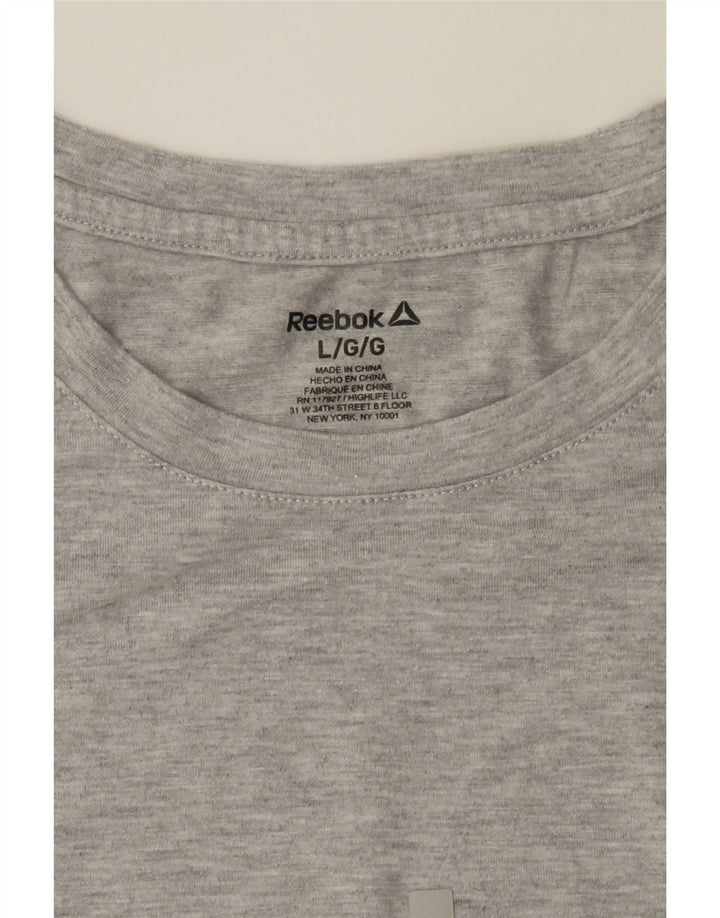 REEBOK Womens Graphic T-Shirt Top UK 16 Large Grey Flecked Polyester Vintage Reebok and Second-Hand Reebok from Messina Hembry 