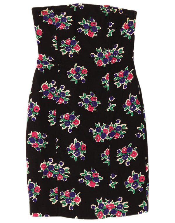 Max Mara Dame Stropløs Kjole UK 12 Medium Sort Blomster Bomuld