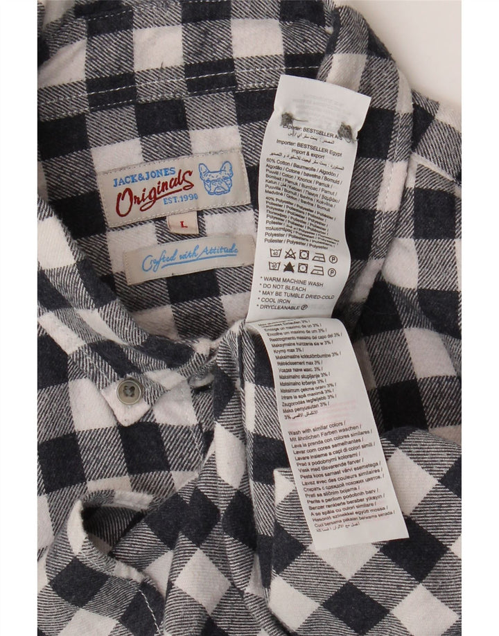 Jack & Jones Mens Flannel Shirt Large Navy Blue Gingham Cotton
