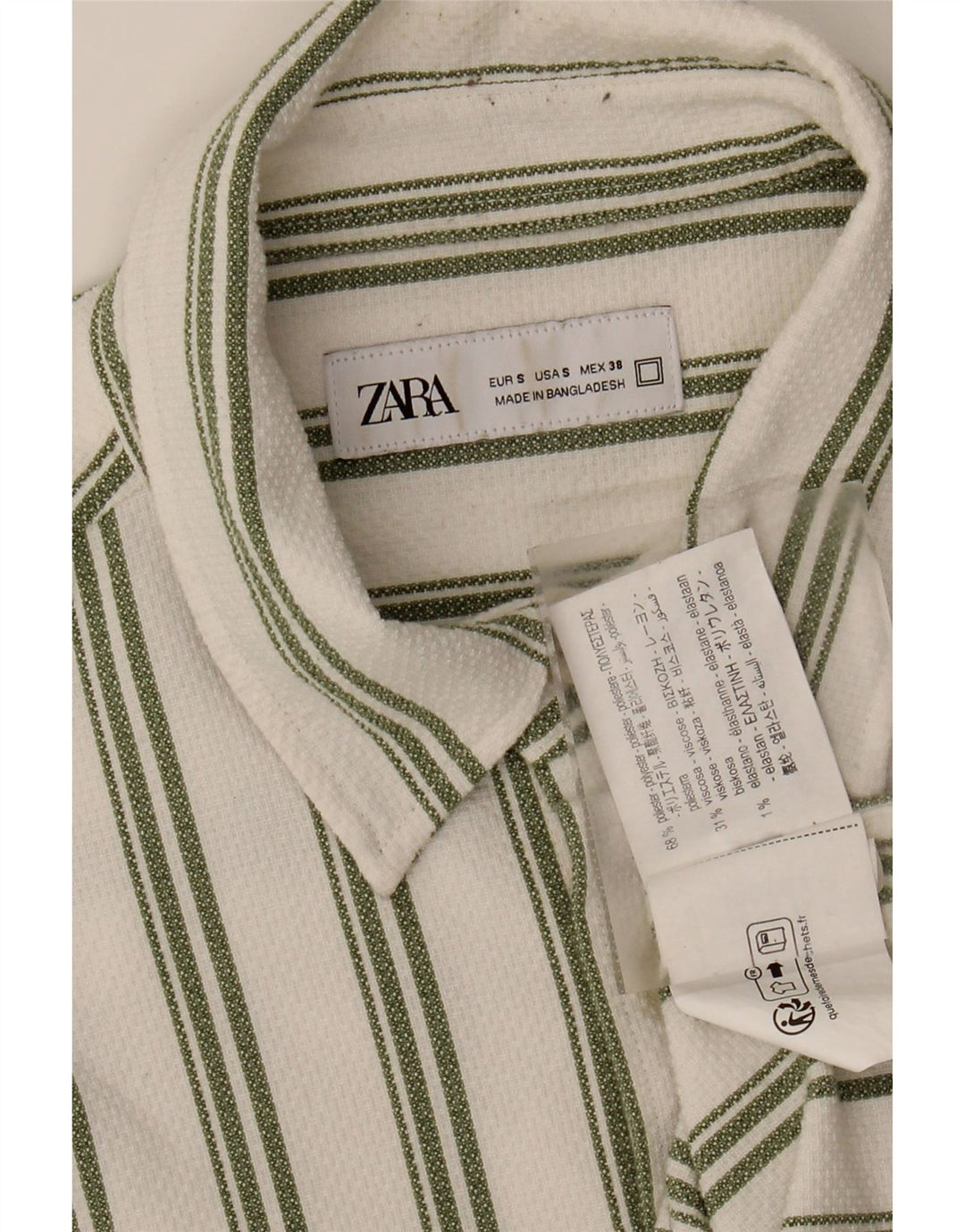 ZARA Mens Flannel Shirt Small White Striped Polyester