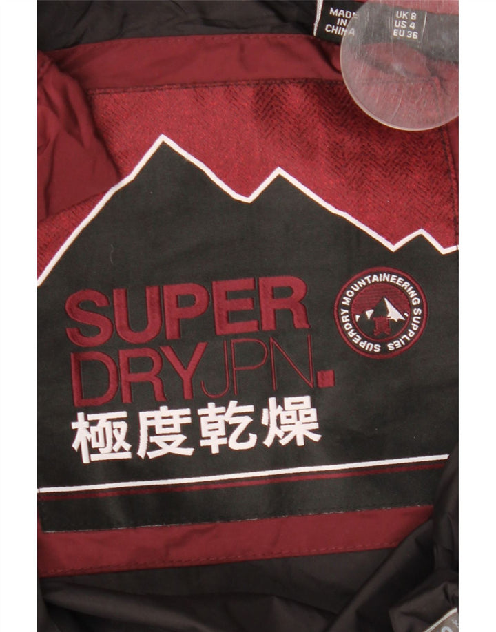Superdry Womens Hooded Padded Jacket UK 8 Small Burgundy Polyester