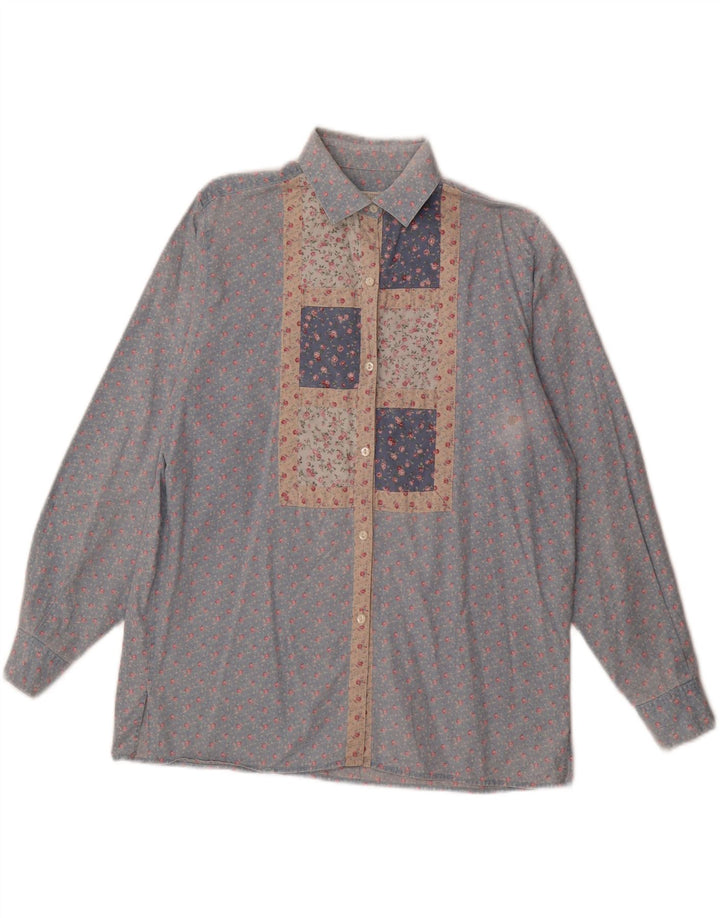 BENETTON Womens Shirt UK 16 Large Blue Floral Vintage Benetton and Second-Hand Benetton from Messina Hembry 