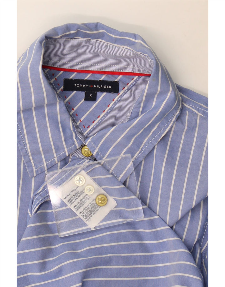 Tommy Hilfiger Womens Shirt US 6 Medium Blue Pinstripe Cotton