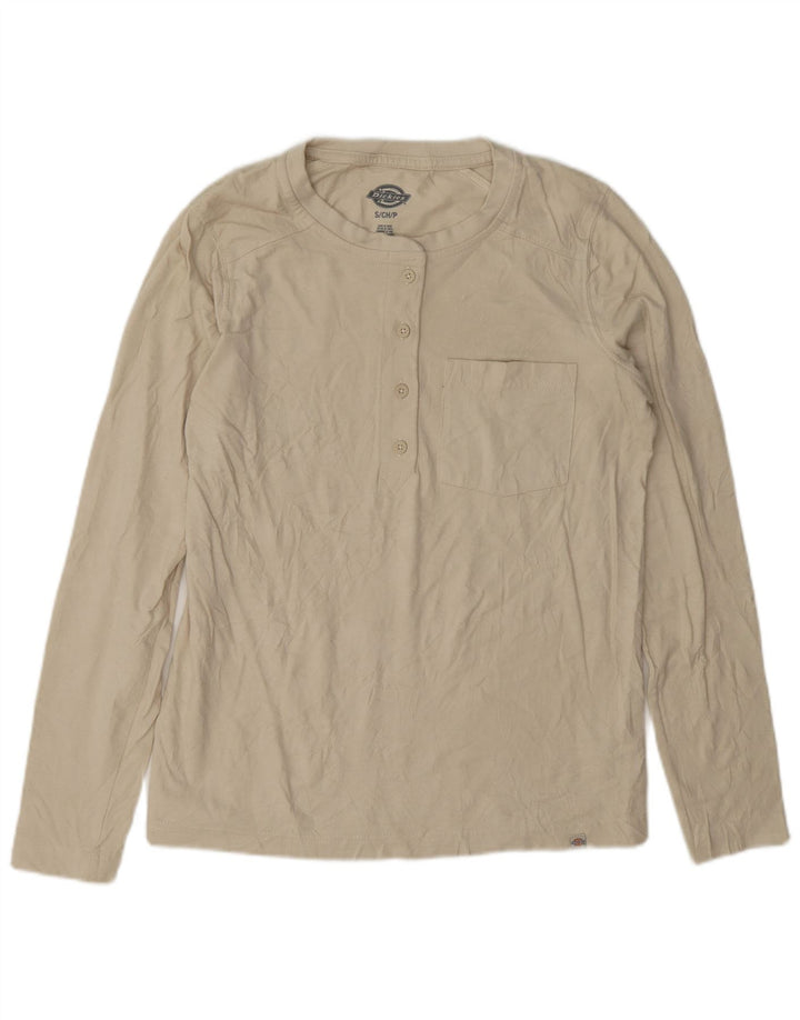 Dickies Womens Top Long Sleeve UK 10 Small Beige Cotton