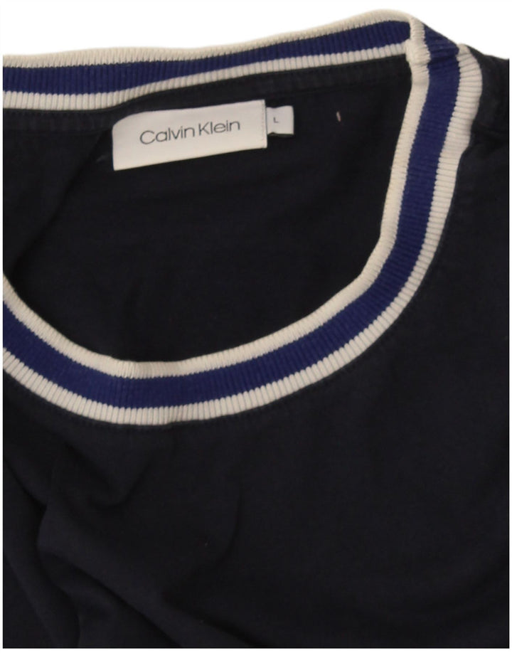 Calvin Klein Mens T-Shirt Top Large Navy Blue Striped