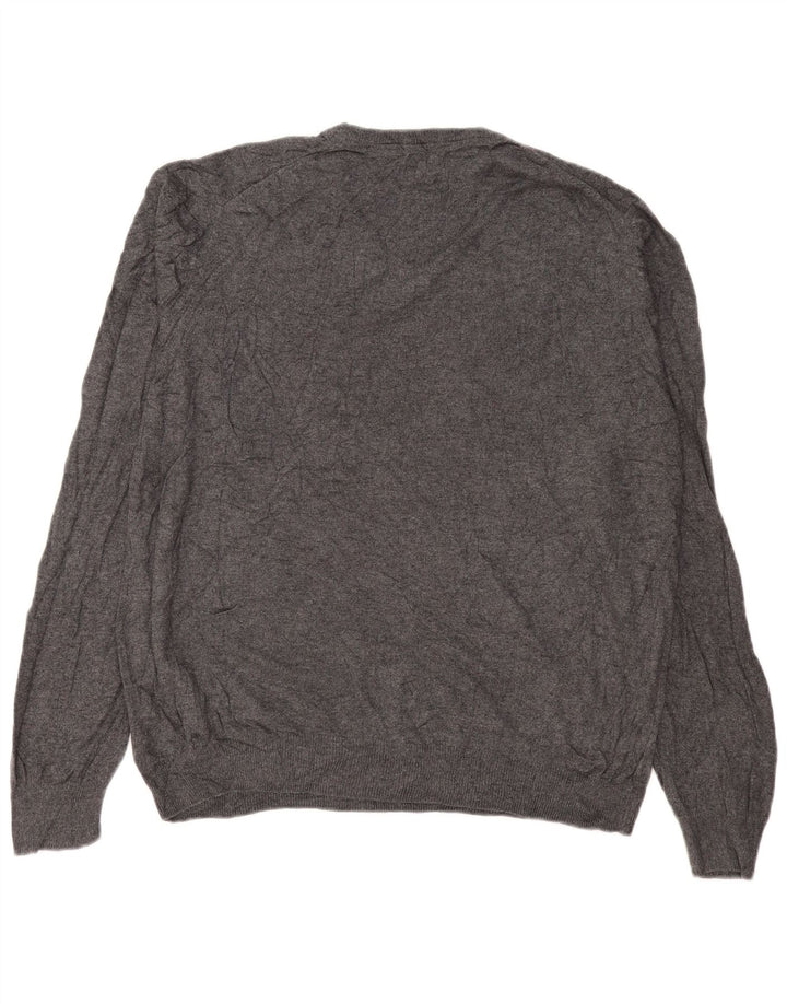 Marks & Spencer Mens V-Neck Jumper Sweater Large Grey Cotton